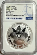 2020-P Tuvalu $1 Krusty the Clown 1oz 999 Silver Coin - NGC MS69  Simpsons