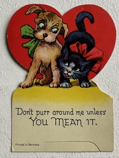 Vtg Germany Die Cut Valentine Dog Black Cat Don’t Purr Unless Mean It #b10