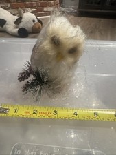 White Owl Figurine with Frosted Pine Accent   Winter / Christmas Woodland D cor