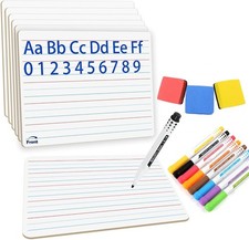 6pack Dry Erase Board 9"x12"with Lines and Blank Surface Learning,Math,Writin...