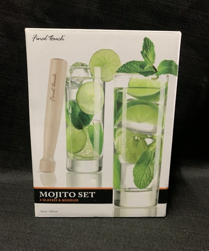 New Final Touch Mojito Set 2 Glasses & Wood Muddler