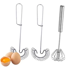 3 Pack Stainless Steel Egg Whisk Versatile Easy Whisk Hand Push Rotary 3PCS