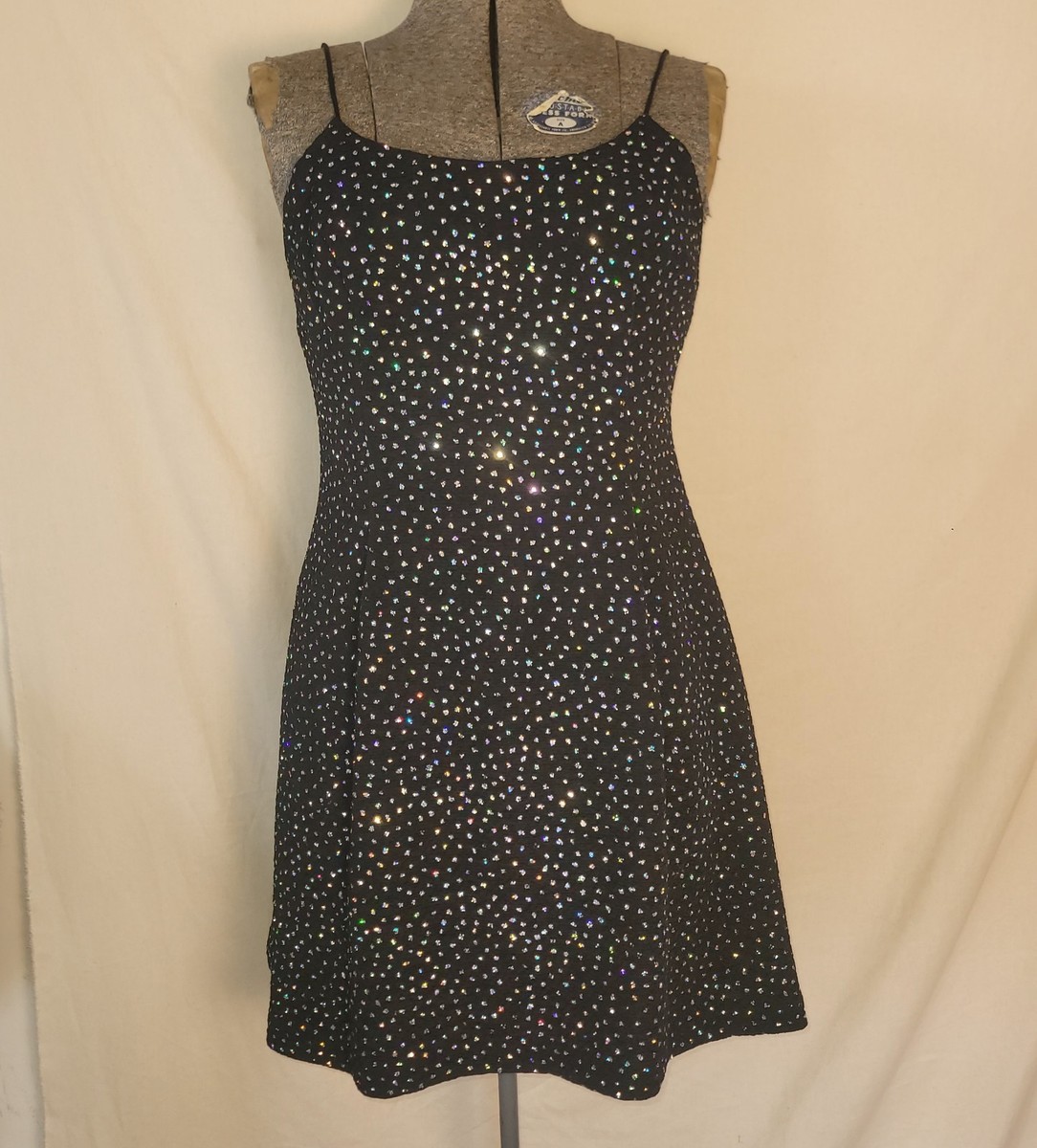 princess polly baby blue dress Vintage 80s 90s Black Glitter Mini Dress Shiny Size S/M 6 Holographic Party