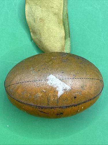 Vintage 4" Long Button Pin Pinback w/ Ribbon and Miniature Tin Football- Germany - Picture 9 of 11