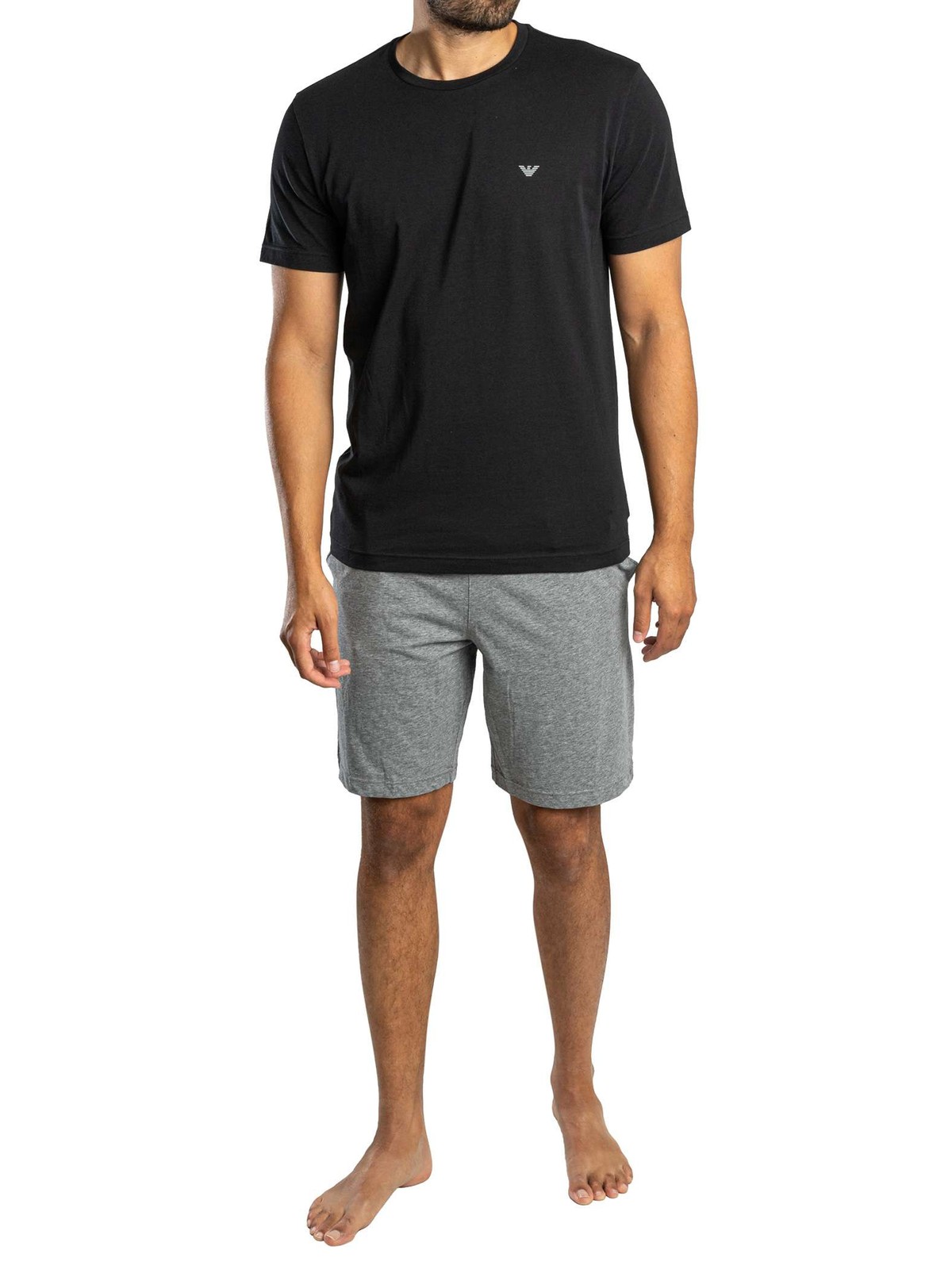 Emporio Armani Men's Black/Grey Melange Short Sleeved Pyjama Set - Image 2