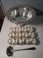 Vintage Towle Silver Plated Pedestal Punch Bowl with 12 Cups and Leonard Ladle