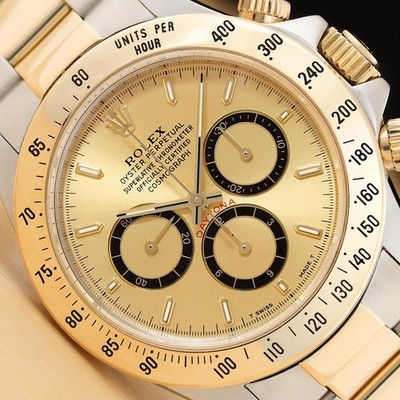 ROLEX DAYTONA COSMOGRAPH ZENITH 16523 CHAMPAGNE DIAL 18K GOLD STEEL OYSTER WATCH
