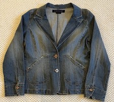Jeanstar Denim Blazer Jacket Womens M Blue Stretch Cotton 2 Button Casual