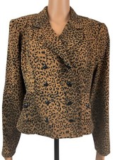 Vtg Jamie Brooke Double Breasted Leopard Jacket Button Detail Stretch Boxy Sz 12