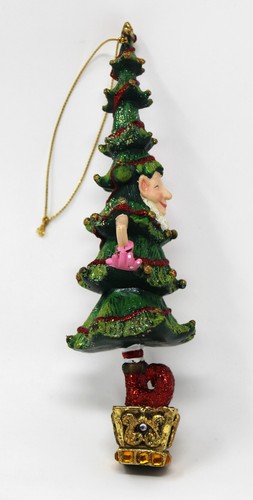 WHIMSICAL Christmas Ornament Elf Tree Costume Candy Cane 7" Tall Jeweled Resin - Picture 3 of 6