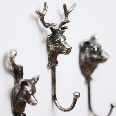 Single Vintage Bear Fox Reindeer Stag Head Wall Coat Hook Key Storage  Hanger UK
