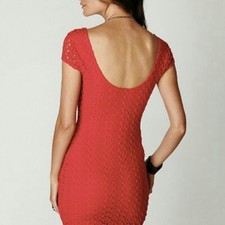 Free People Gypsy Lace Crocheted Bodycon Dress Womens Large Scoop Back Bohemian
