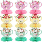 9 Pcs Tea Party Centerpieces for Tables Princess Floral Teapot Honeycomb Decorat