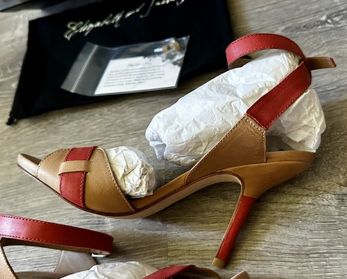 $350 New Elizabeth and James  Brown And Red Leather Strappy Heels Shoes 6.5 - Picture 2 of 14