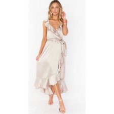 Show Me Your MuMu Large Samantha Ruffle Wrap Dress Show Me the Ring Luxe Satin
