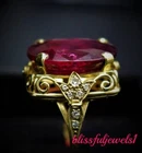 Oval Cut 4.40CT Genuine Garnet Vintage Art Deco Wedding Ring 14K Yellow Gold FN
