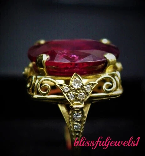 Oval Cut 4.40CT Genuine Garnet Vintage Art Deco Wedding Ring 14K Yellow Gold FN