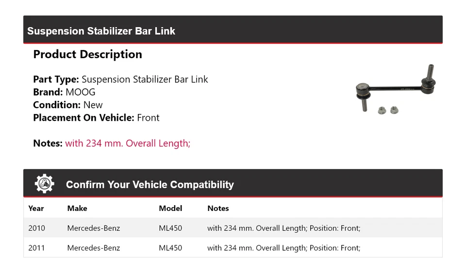 Barra estabilizadora de suspensión delantera MOOG para Mercedes-Benz ML450 2010-2011 Foto 2 de 4