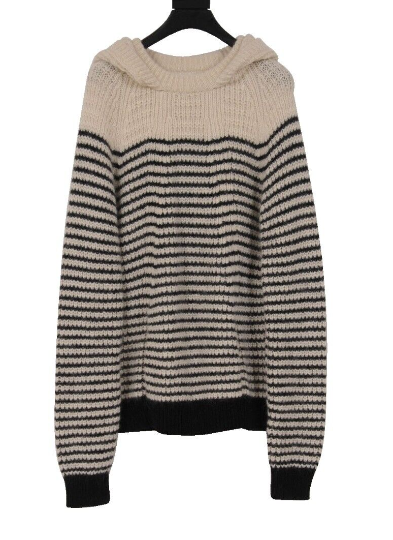 Felpa Saint Laurent a righe con cappuccio maglia grande marrone nero lana mohair alpaca pullover