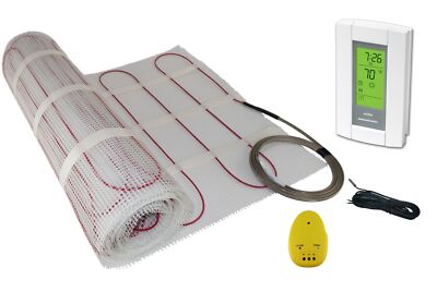 Electric Tile Radiant Warm Floor Heat Heated Kit, Mat with Prog Thermostat 120 V