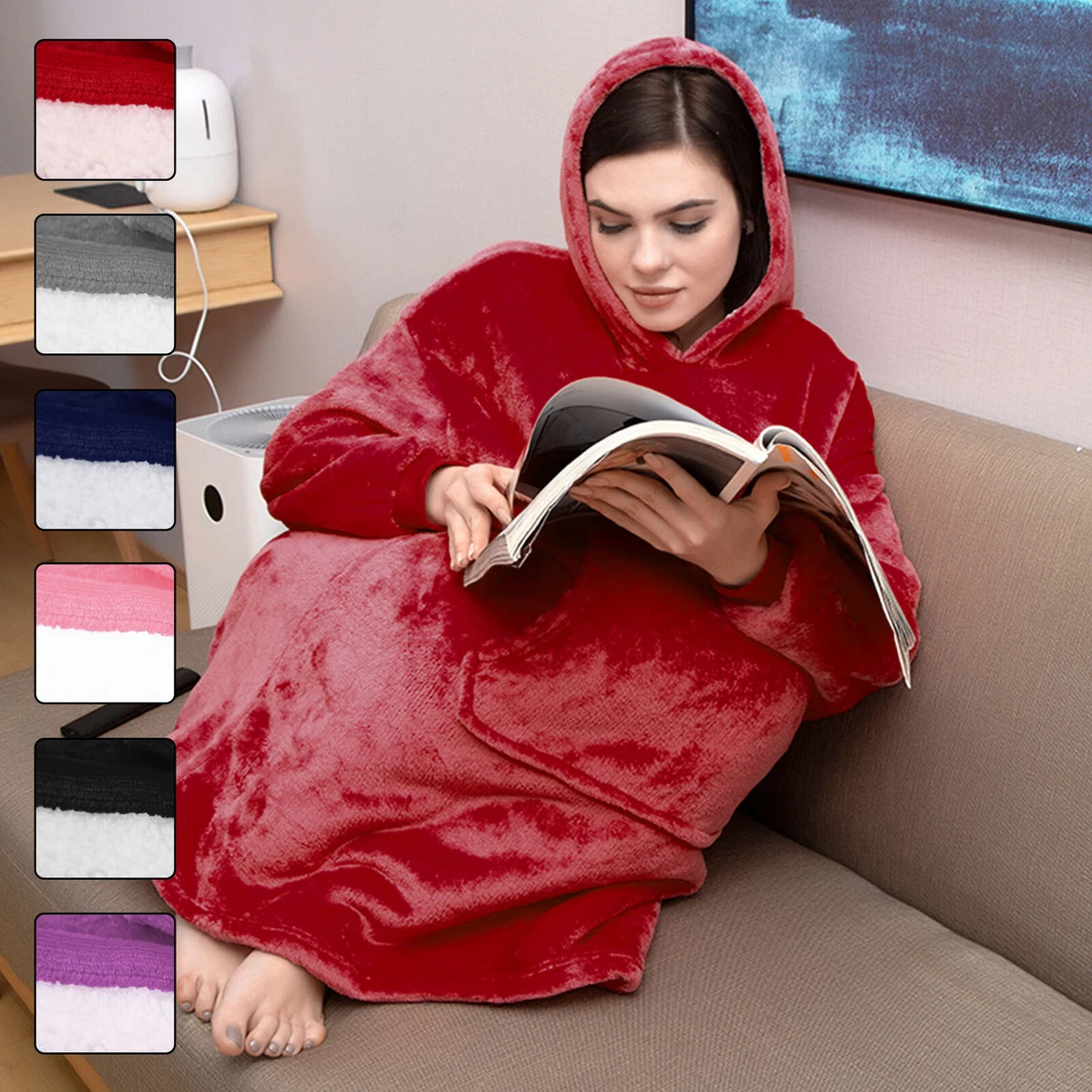 Hoodie Oversized Blanket Fleece Ultra Big Giant Comfy Hooded Sweatshirt  Adult | eBay