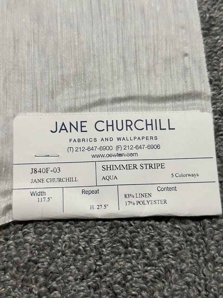 Jane Churchill Fabric Sample 26.75” x 14” Shimmer Stripe Aqua Blue Silver Crafts - Image 2 of 4
