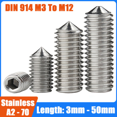 M3 To M12 Cone Point Grub Screws Hex Socket Set Screw A2 Stainless Steel DIN 914