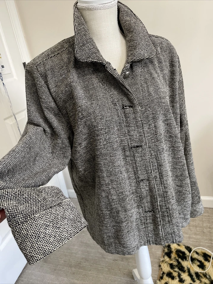 Christopher Banks Black Jacket Womens Large Black Tan Brushed Tweed  Moto Blazer - Image 4 of 4