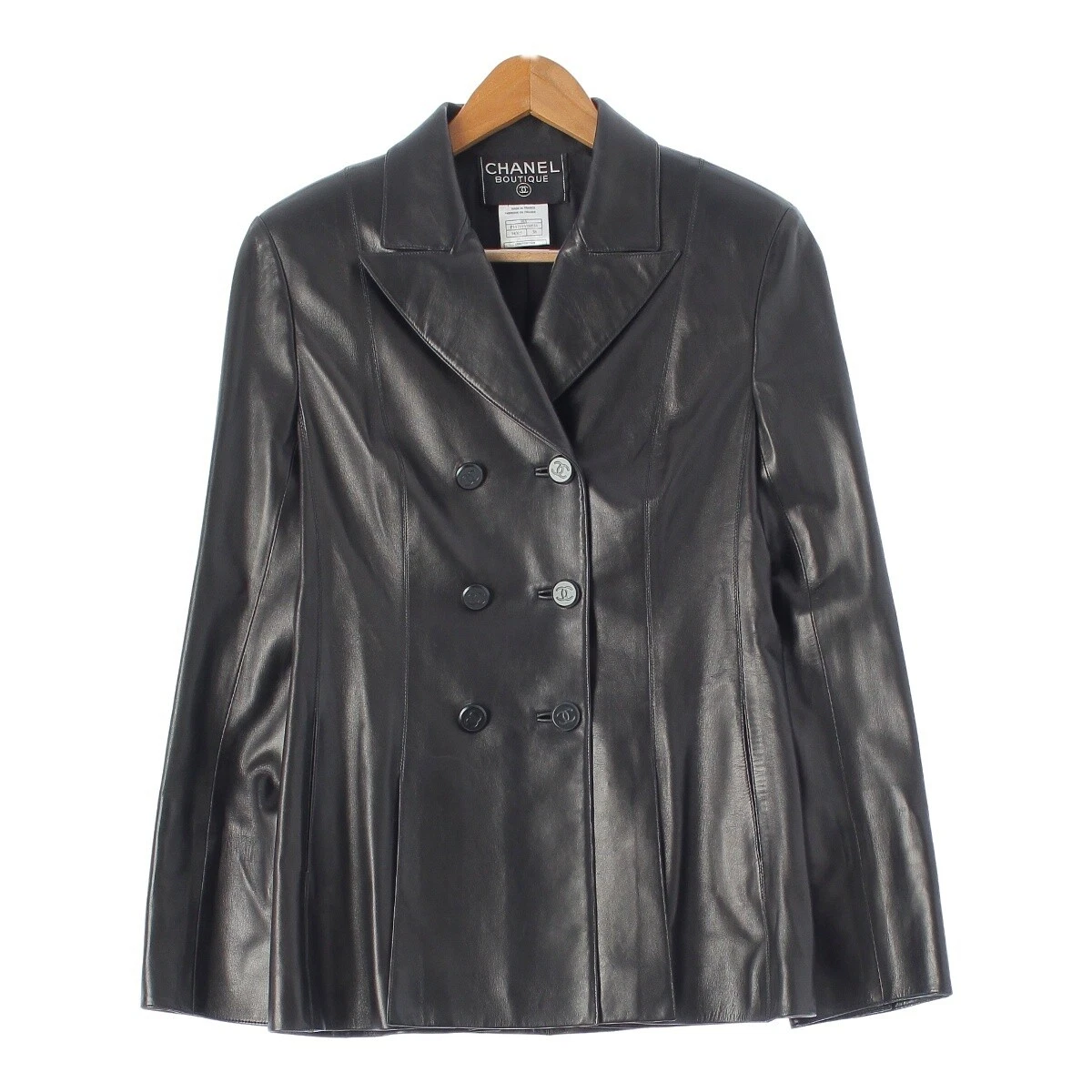 CHANEL 98A Giacca sartoriale doppiopetto pelle di agnello esterno P11719 bla...