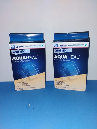 2 Boxes 2nd Skin AquaHeal Spenco Bandages Aqua Heal 2/2025 Hydrogel (Y)