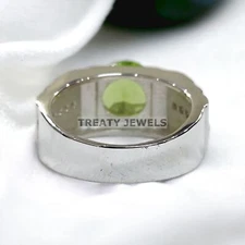 Peridot Round Cut Gemstone With 925 Sterling Silver Ring For Men's #A446