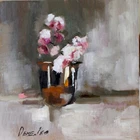 Natali Demenko oil painting spring flowers in a gold vintage vase  colectible