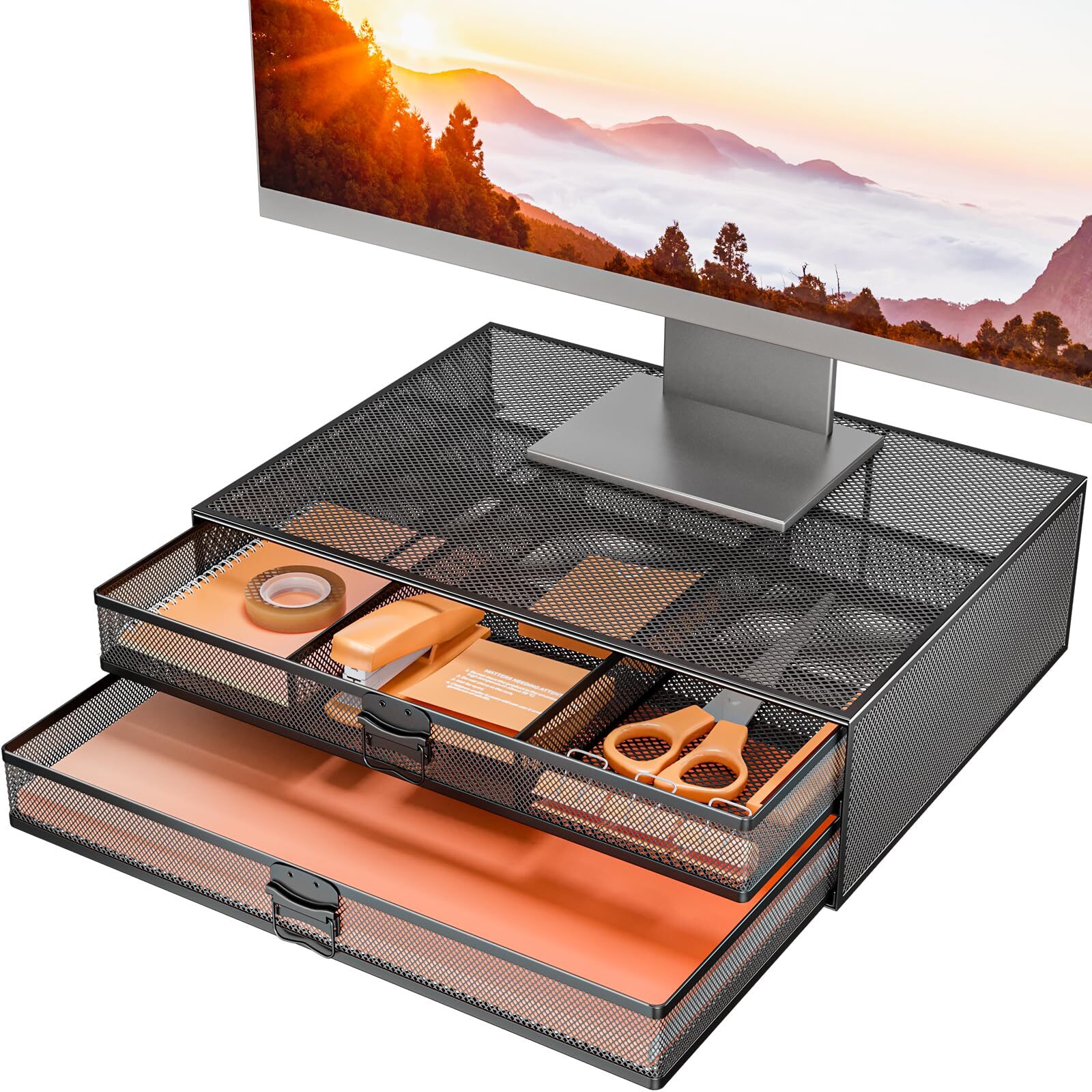 Monitor Stand With Storage Laptop Stand With Drawers Storage Desk Organizer And-image