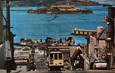 Cable Car Climing Hyde Street Hill Alcatraz San Francisco Bay CA Postcard Posted