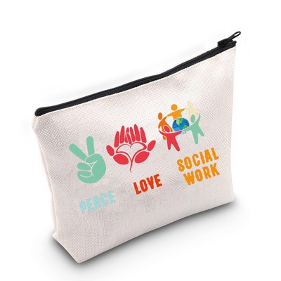 Funny Social Worker Cosmetic Bag Social Work Appreciation Gift Peace Love Soc...
