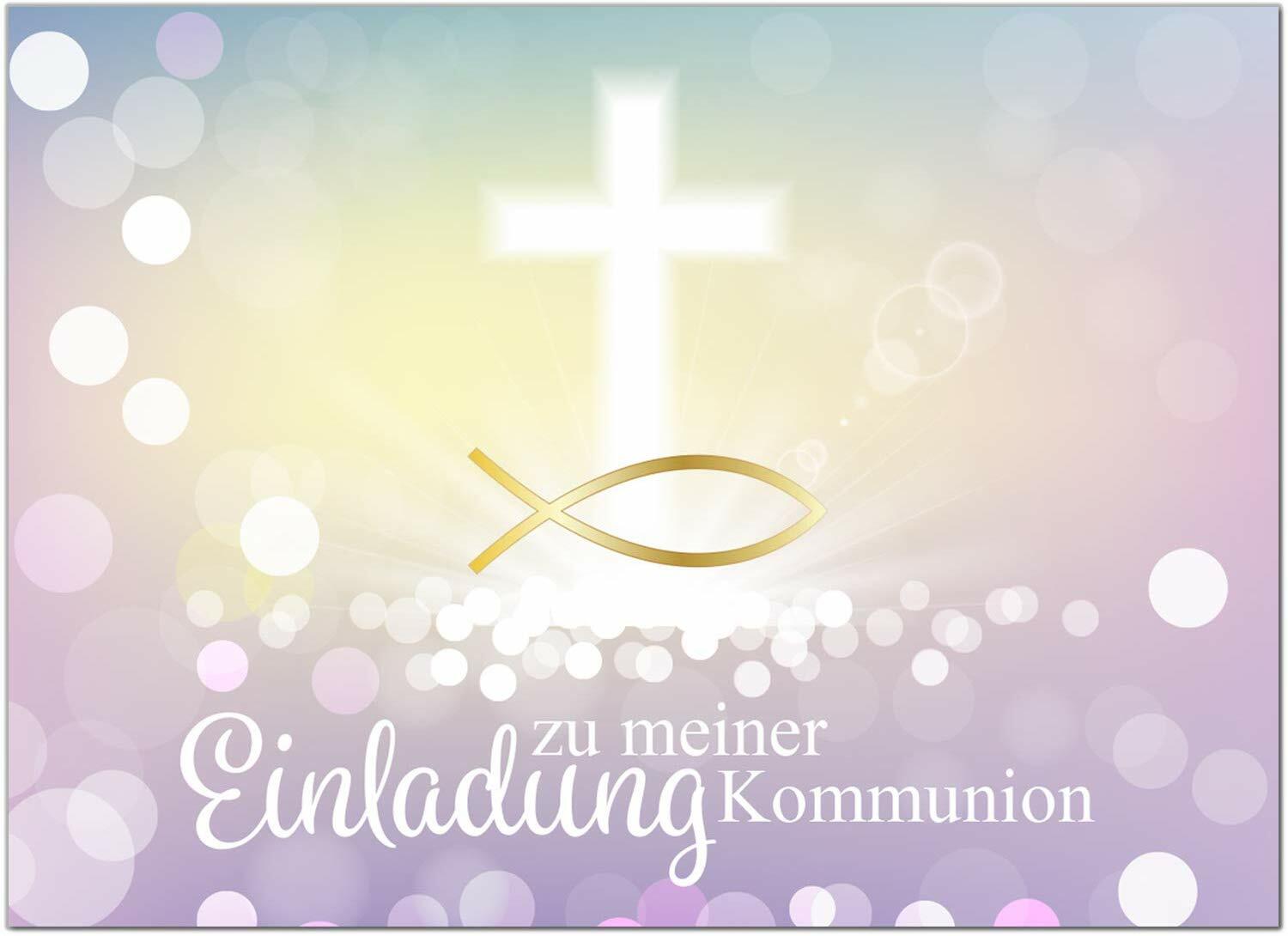 10 Einladungskarten Kommunion mit Umschlag Karte DIN A6 Einladung rosa Mädchen