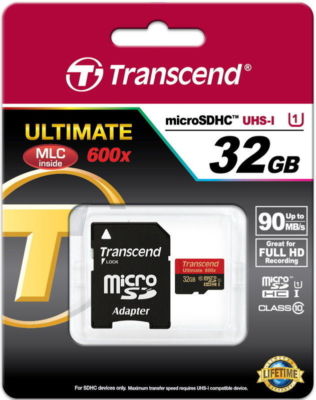 Transcend microSDHC Ultimate 600x 32GB + Ad 32 GB UHS-1 TS32GUSDHC10U1 Micro OVP