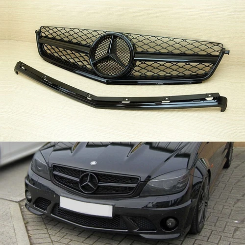 Front Grille Shiny Black ABS Fit BENZ C-Class W204 Sedan 4Door 08-11 Only C63
