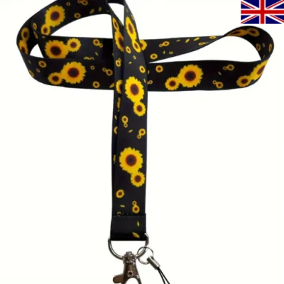 Sunflower Lanyard, Birthday Present Gift, ID Holder, Key Clip Lanyard Black UK