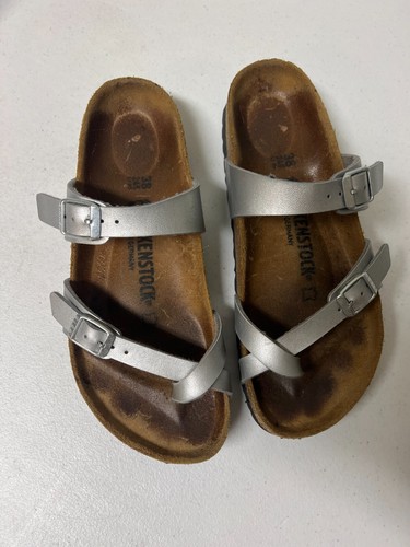 Birkenstock Womens Mayari Silver Birko-Flor Toe Loop Sandals Size 38 US 7 - Picture 2 of 5