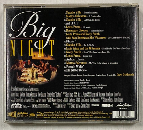 Various – Big Night Soundtrack CD 1996 Prima Clooney Salvatore Villa - Picture 2 of 3