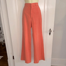 Vintage 70s Coral Crinkle Cloth High Waisted Wide-Leg Pants