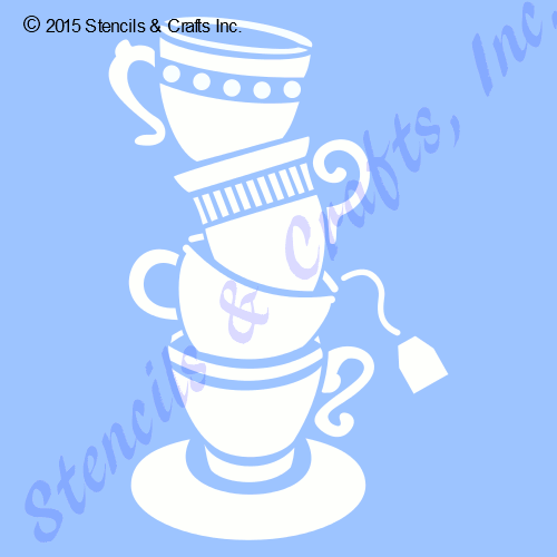 TEA CUPS STENCIL TEACUP CUP COFFEE STENCILS TEMPLATE PATTERN PAINT ART CRAFT NEW - Afbeelding 1 van 1