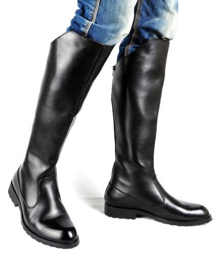 Men's Knee-High Combat Boots Military Motorcycle Riding Shoes Flat Sole-image
