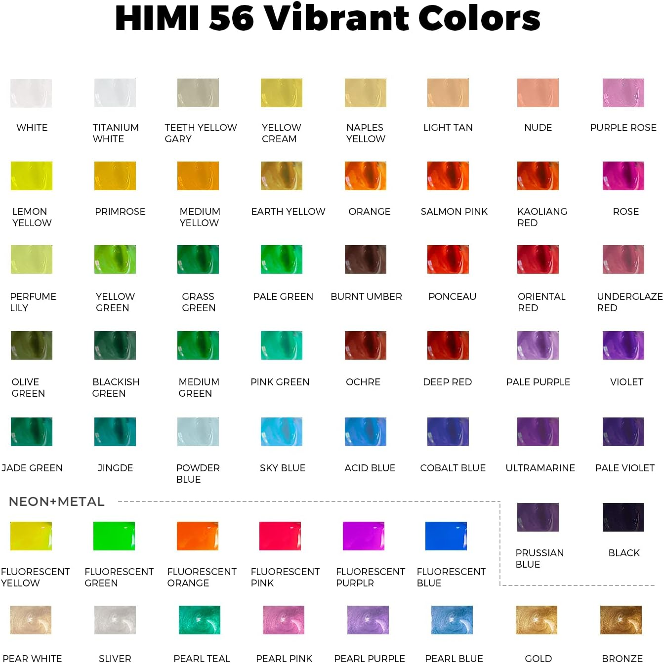 HIMI Gouache Paint Set, 56 Colors X 30ml/1oz, Contains Metallic And Fl - View #5