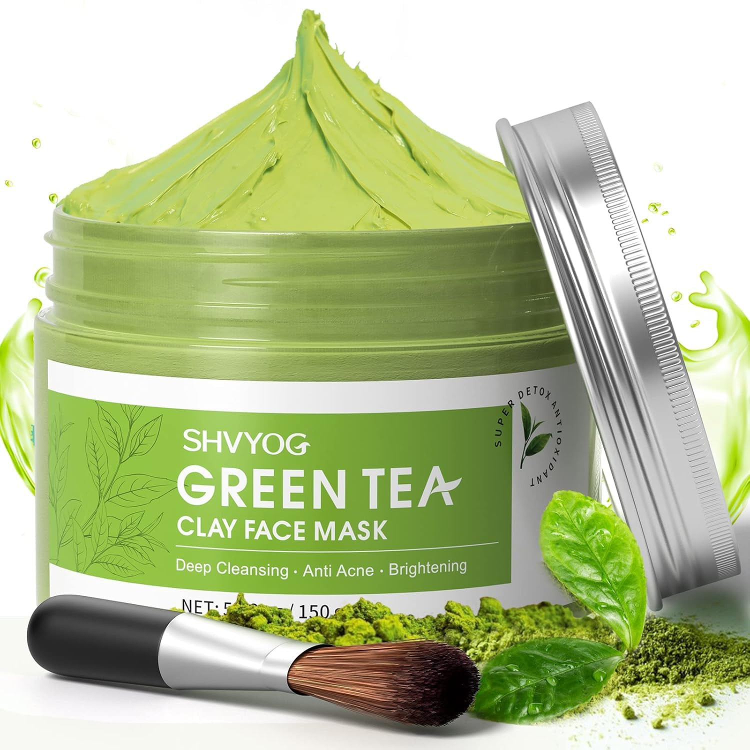 Green Tea Face Mask, Antioxidant Green Tea Clay Mask with Volcanic Mud, Deep Cle