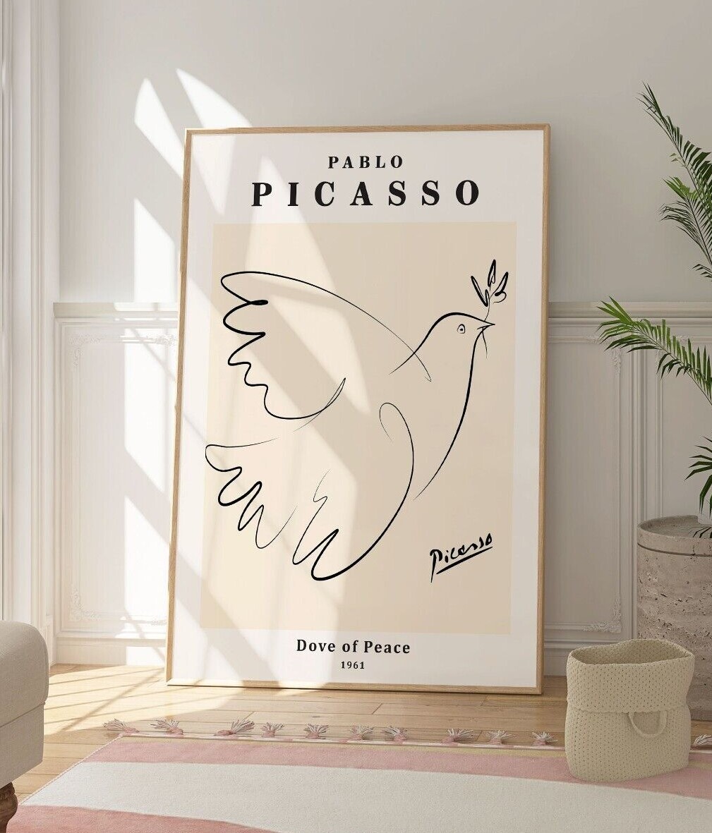 ピカソ　DOVE of Peace アートポスター Picasso Line Art Print - Dove of Peace Print, Bird Line