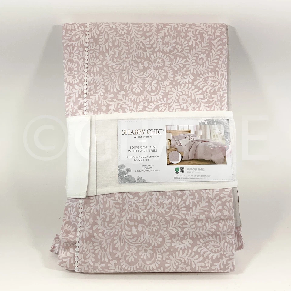 Juego de fundas nórdicas de encaje bordado Shabby Chic completo Queen blanco y rosa NUEVO Foto 2 de 4