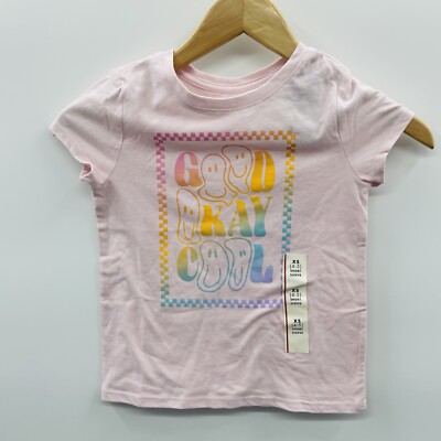Cat & Jack Girls Size XS 4/5 Short Sleeve Good Okay Cool Graphic T-shirt 2477