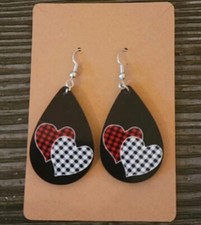 Buffalo Plaid Heart Earrings, Heart Earrings, Gift For Her